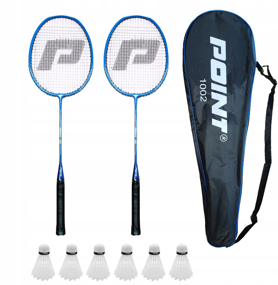 PUNT Badmintonset 1002 Blauw met 6 Witte Shuttles