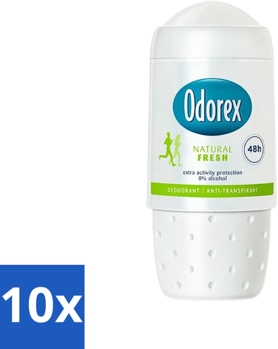10 x Odorex - Deodorant Roller - Natuurlijk Fris - Fris & Natuurlijk - 50 ml - Natuurlijke Frisheid - Deodorant Roller - Fris En Natuurlijk - Transpiratie Bescherming - Huidvriendelijk