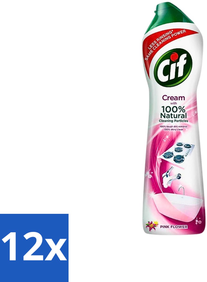 12 x Cif - Badkamer & Keuken - Schuurmiddel - Cream Pink Flower - 500 ml - Cif Schuurmiddel - Schuurmiddel - Reinigingsmiddel - Vuil Verwijderen - Vet Verwijderen