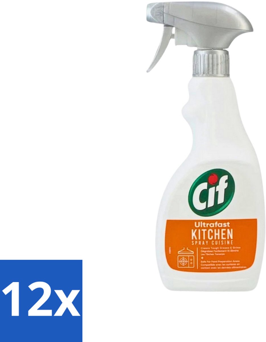 12 x Cif - Keuken Spray - Super Snel - Verwijdert Hardnekkig Vuil - 500ml - Keuken Schoonmaken - Vet Verwijderen - Keuken Vuil Verwijderen - Snel Schoonmaken - Voedselbereidingsoppervlakken