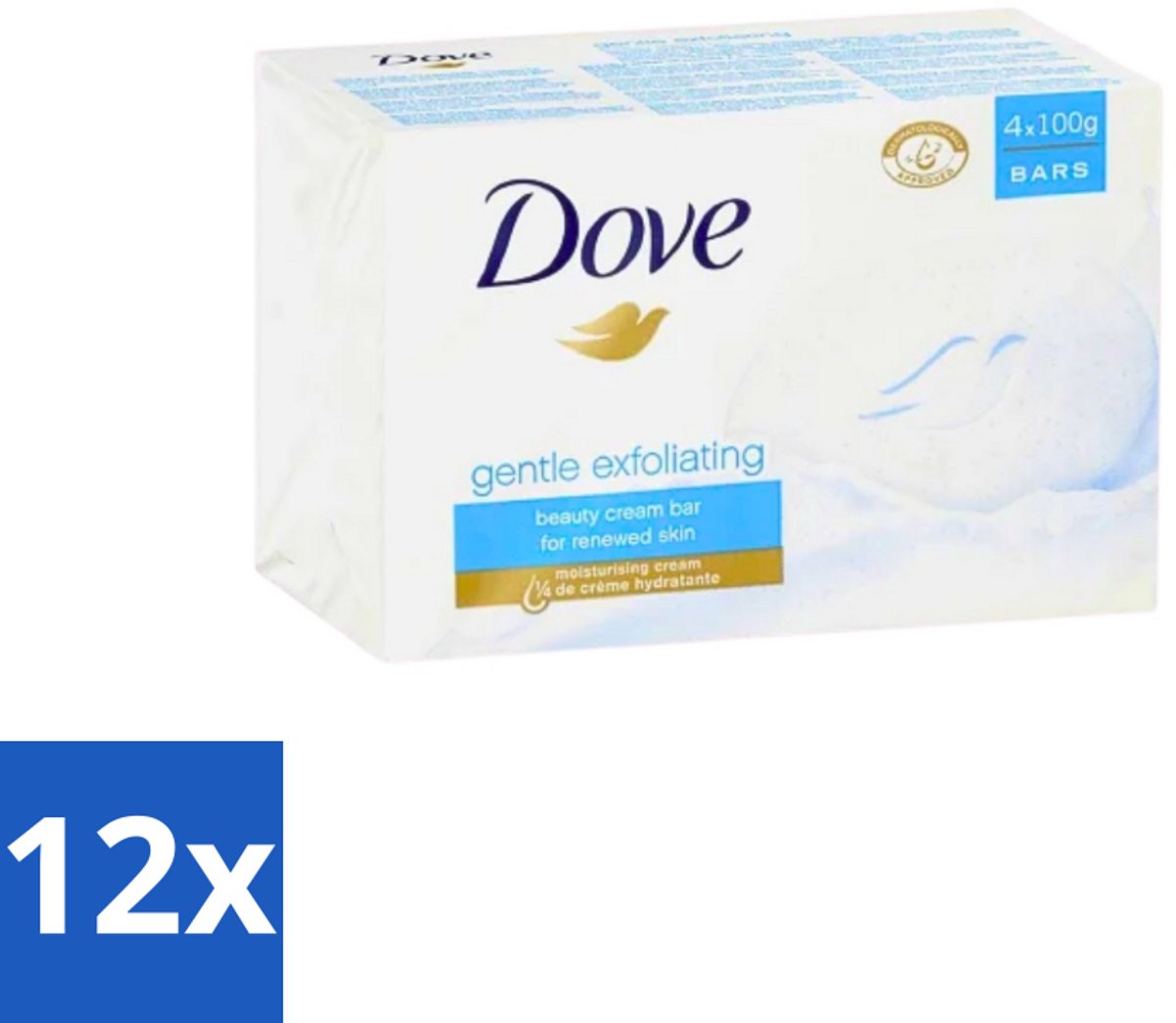 12 x Dove - Zeep - Gentle Exfoliating - Verfrissend - 4 x 100 g - Dove Beauty Bar - Exfolierende Zeep - Zachte Huid - Vochtige Huid - Huidverzorging