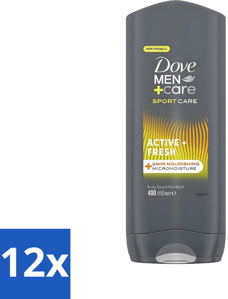 12 x Dove - Douchegel - Men+ Care Active Fresh - Verfrissend en langdurige bescherming - 400 ml - Douchegel - Frisse Geur - Actieve Mannen - Energie - Huid Reinigen