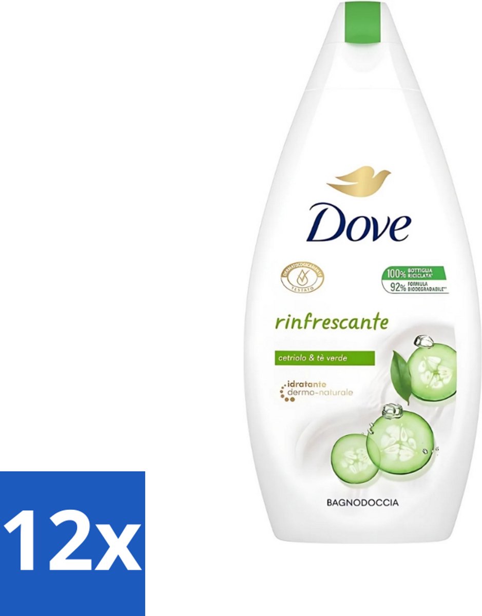 12 x Dove - Douchegel - Refreshing - Komkommer & Groene thee - Verfrissend - 400 ml - Douchegel - Frisheid - Reiniging - Uitdroging - Scrub