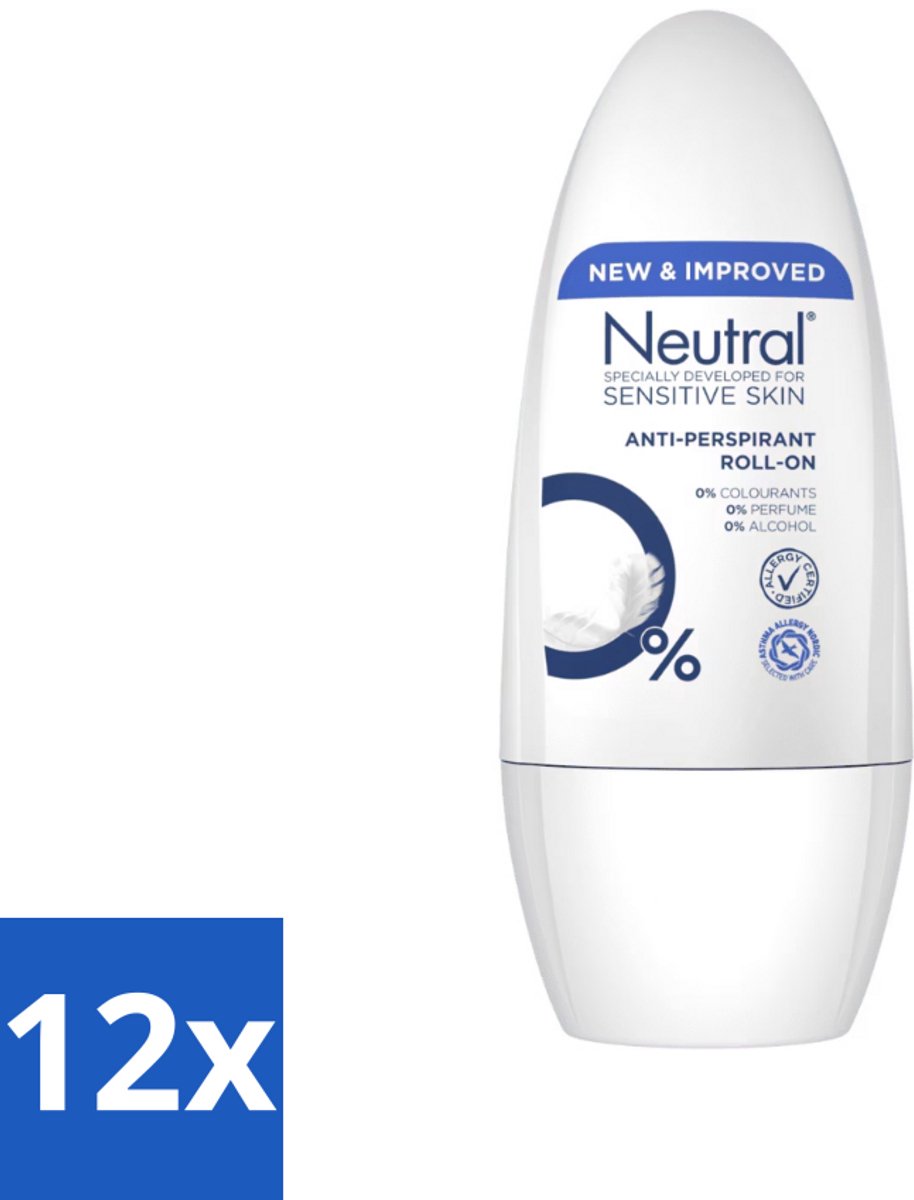 12 x Neutral - Deodorant Roller - Gevoelige Huid - Anti-perspirant - 0% Parfum, Kleurstof & Alcohol - 50 ml - Gevoelige Huid - Anti-perspirant - Deodorant Roller - Biologisch Afbreekbaar - Milieuvriendelijk