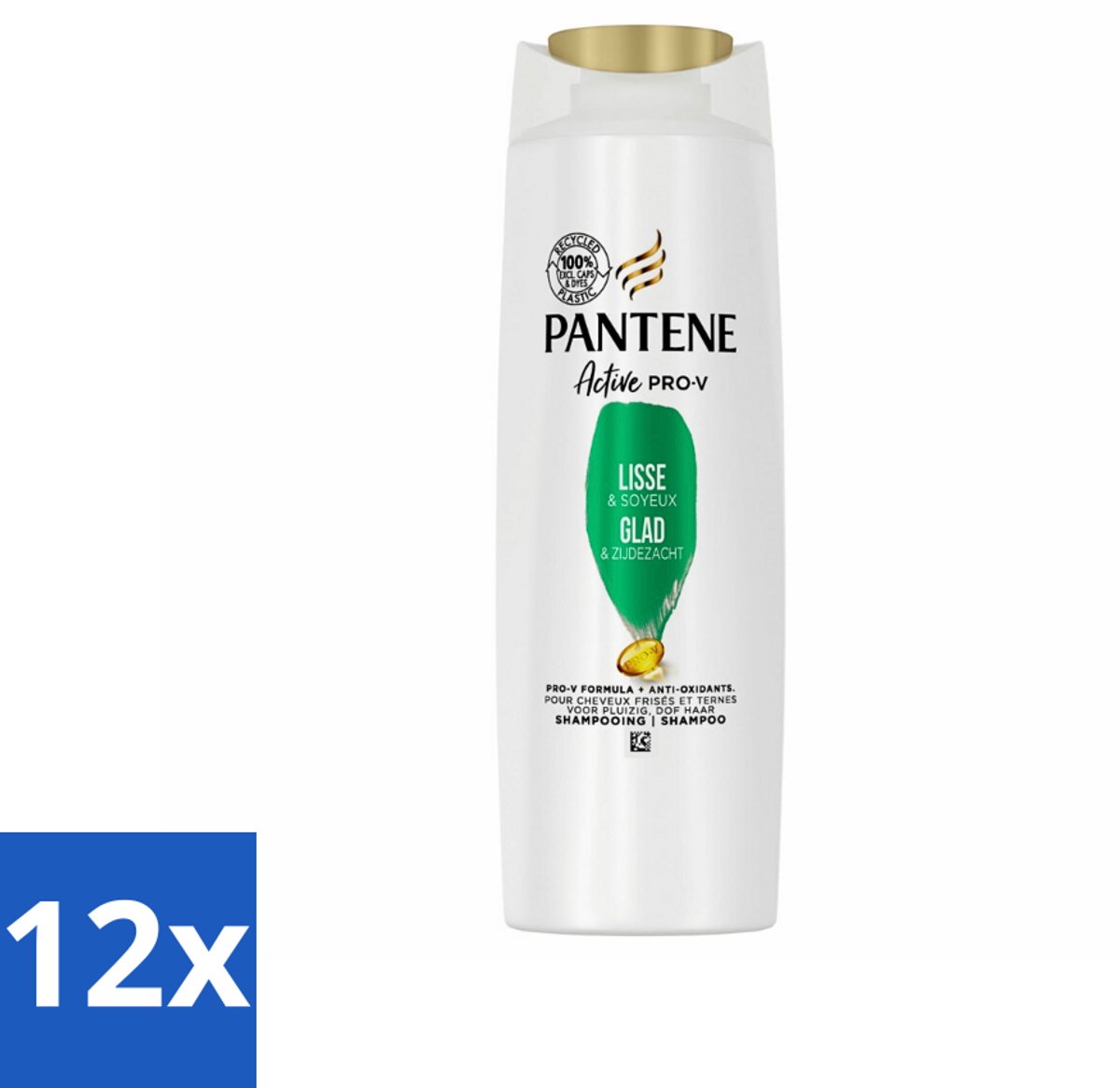 12 x Pantene - Shampoo - Glad & Zijdezacht - Voedt en Versterkt - Voor Pluizig Haar - 225 ml - Pantene Shampoo - Pluizig Haar - Zijdezacht Haar - Voeding Haar - Versterking Haar