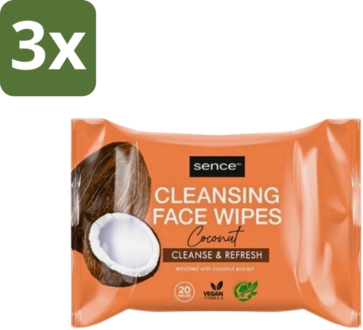 3 x Sence - Coconut - Gezichtsreinigingsdoekjes - Verzorgend - 20 Doekjes - Gezichtsreinigingsdoekjes - Kokos - Huidverzorging - Make-up Verwijderen - Hydrateren