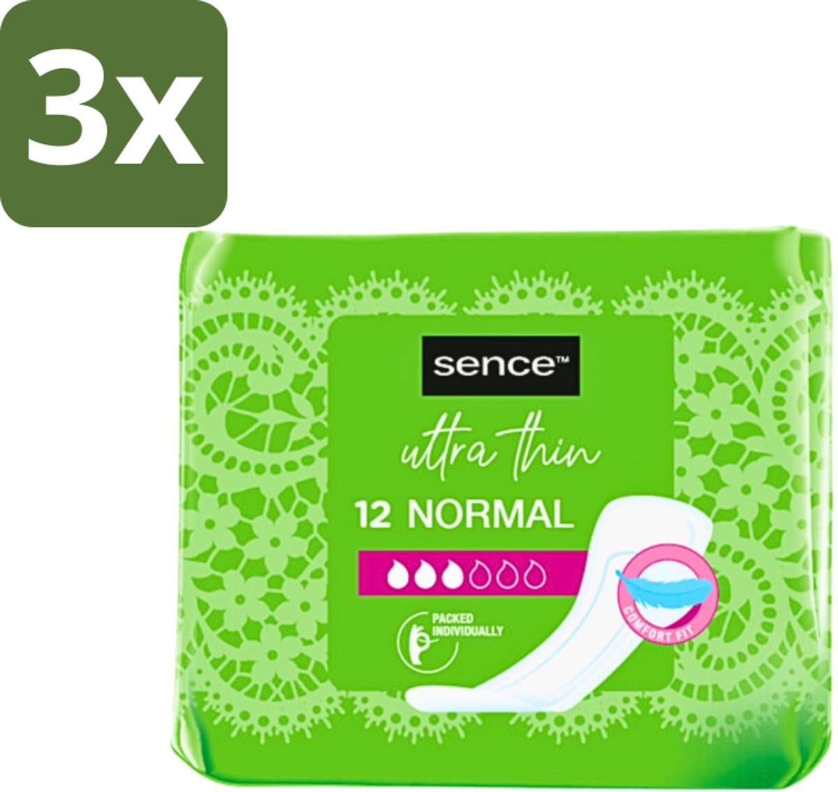 3 x Sence - Normaal - Maandverband - Zonder Vleugels - 12 Maandverbanden - Maandverband - Menstruatie - Maandverband Zonder Vleugels - Normale Menstruatie - Hygiëne