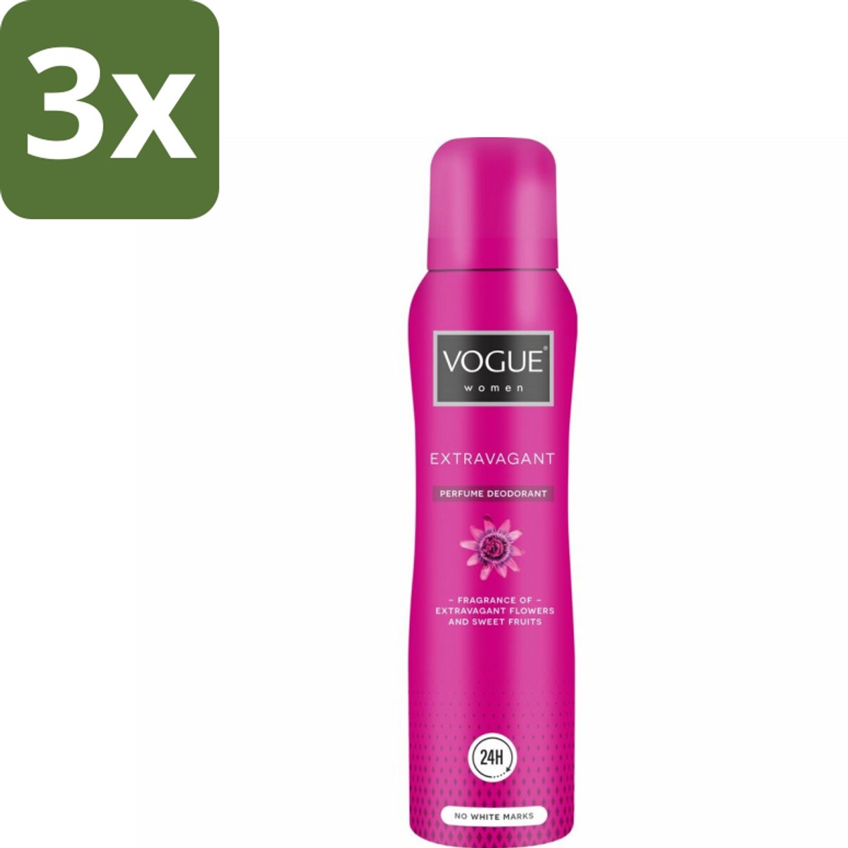 3 x Vogue Women - Extravagant - Parfum Deodorant - 150 ml - Parfum Deodorant - Fruitige Geur - Bloemige Geur - 24 Uur Bescherming - Zweetbescherming