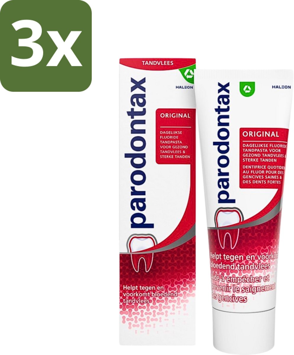 3 x Parodontax - Tandpasta - Original - Versterkt Tandvlees & Verwijdert Tandplak - 75 ml - Tandpasta - Tandvlees - Tandplak - Bloedend Tandvlees - Fluoridetandpasta