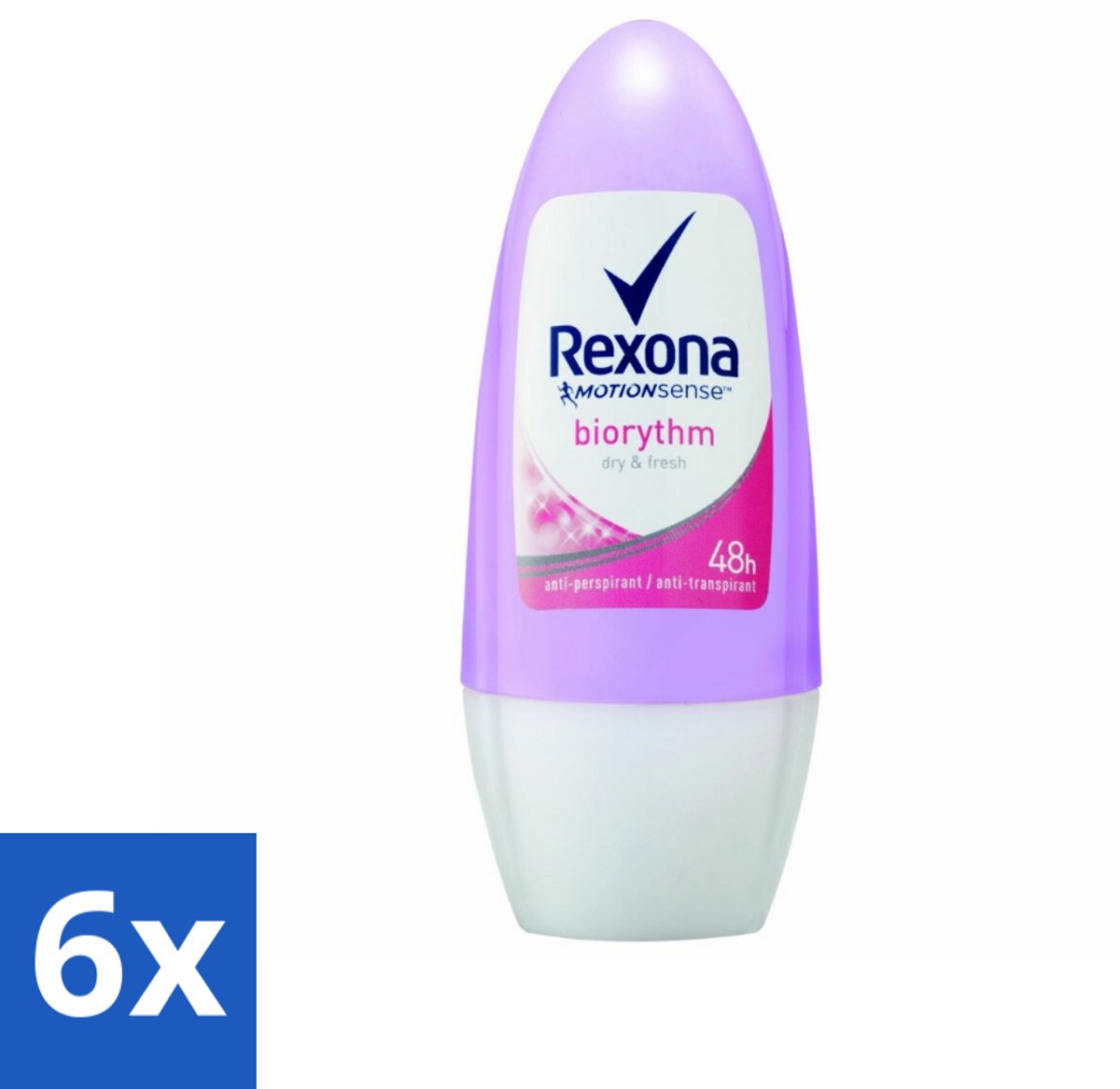 6 x Rexona - Biorythm - Deo Roll-on - Anti-transpirant - Anti-perspirant - 50 ml - Anti-transpirant - Zweetbehandeling - Deodorant - Biologisch Ritme - 48 Uur Bescherming