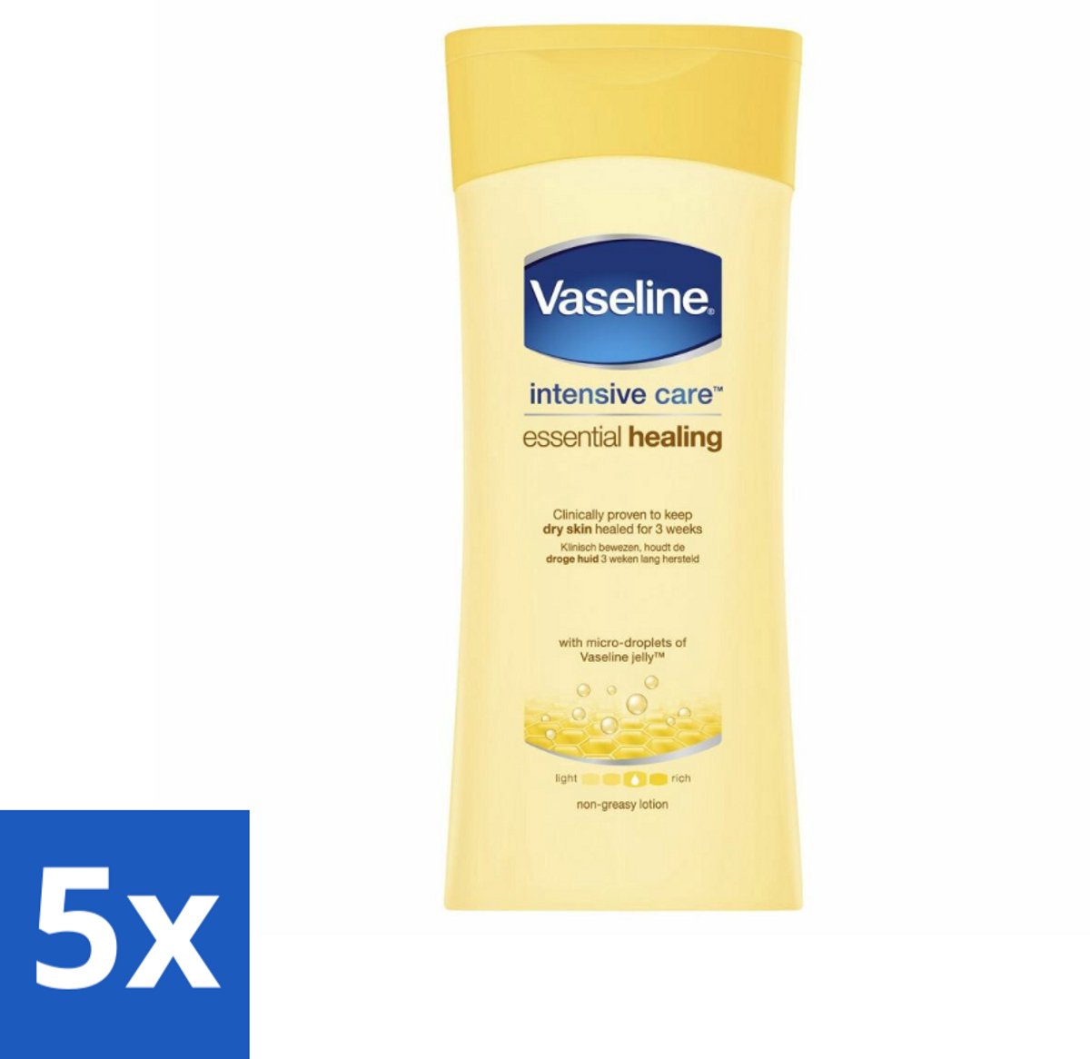 5 x Vaseline - Essential Healing - Bodylotion - Voedend & Verzachtend - 200 ml - Bodylotion - Hydratatie - Huidverzorging - Droge Huid - Gevoelige Huid