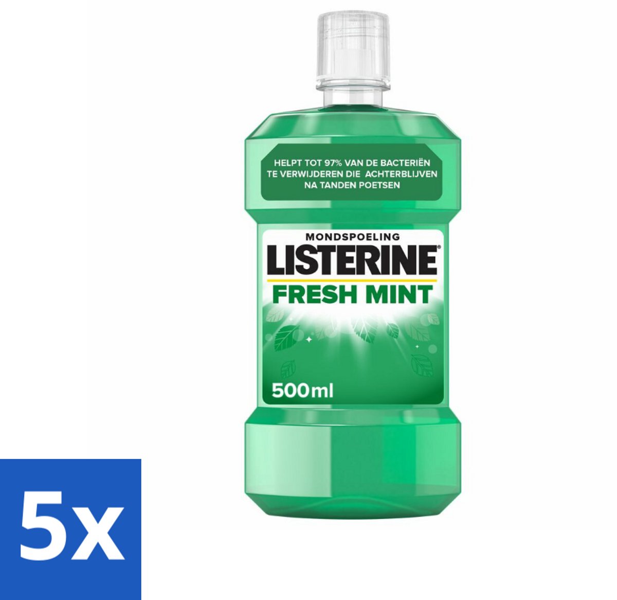 5 x Listerine Mondwater Fresh Mint 500 ml - Mondspoeling - Mondverzorging - Tandplak - Bacteriën - Frisse Adem