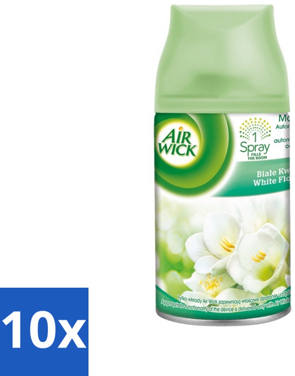 10 x Air Wick - Luchtverfrisser Navulling - Jasmijn & Witte Bloemen - Automatische Spray - 250 ml - Luchtverfrisser - Geur - Bloemige Geur - Jasmijn - Witte Bloemen