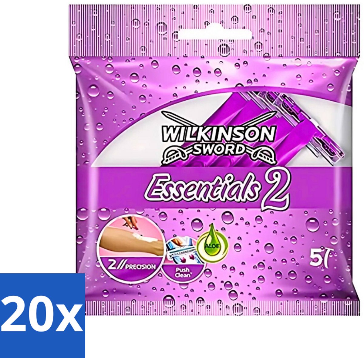 Wilkinson - Wegwerpscheermesjes Essentials 2 - Voor Dames - Antislip Greep - 5 scheermesjes - Bulkverpakking - 20 stuks