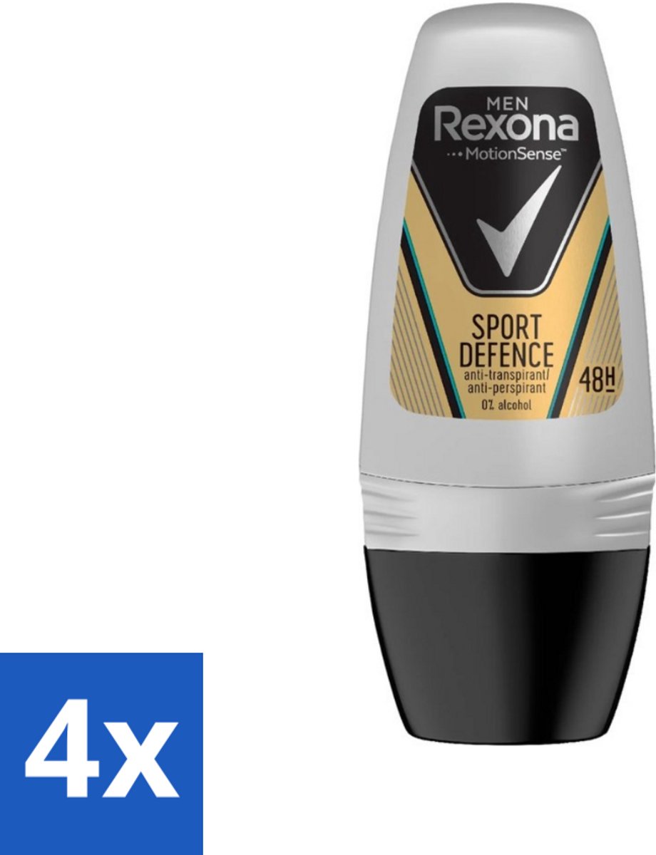 4 x Rexona Men - Sport Defence - Deo Roll-on - 50 ml - Sport Deodorant - Zweetgeur - Mannelijke Deodorant - Actieve Mannen - Droge Oksels