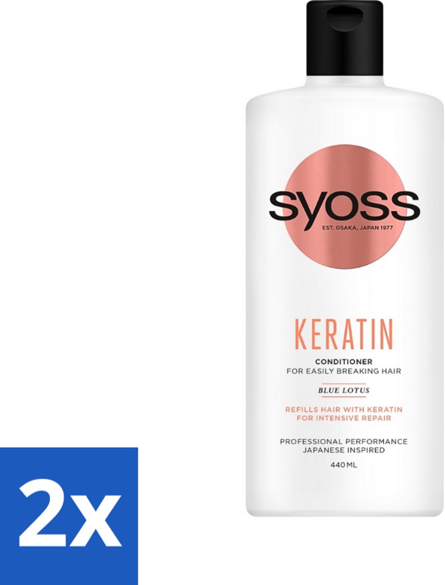 2 x Syoss Keratin Conditioner - Crèmespoeling - Keratine - 440 ml - Herstel Haar - Beschadigd Haar - Krachtig Haar - Droog Haar - Gezond Haar