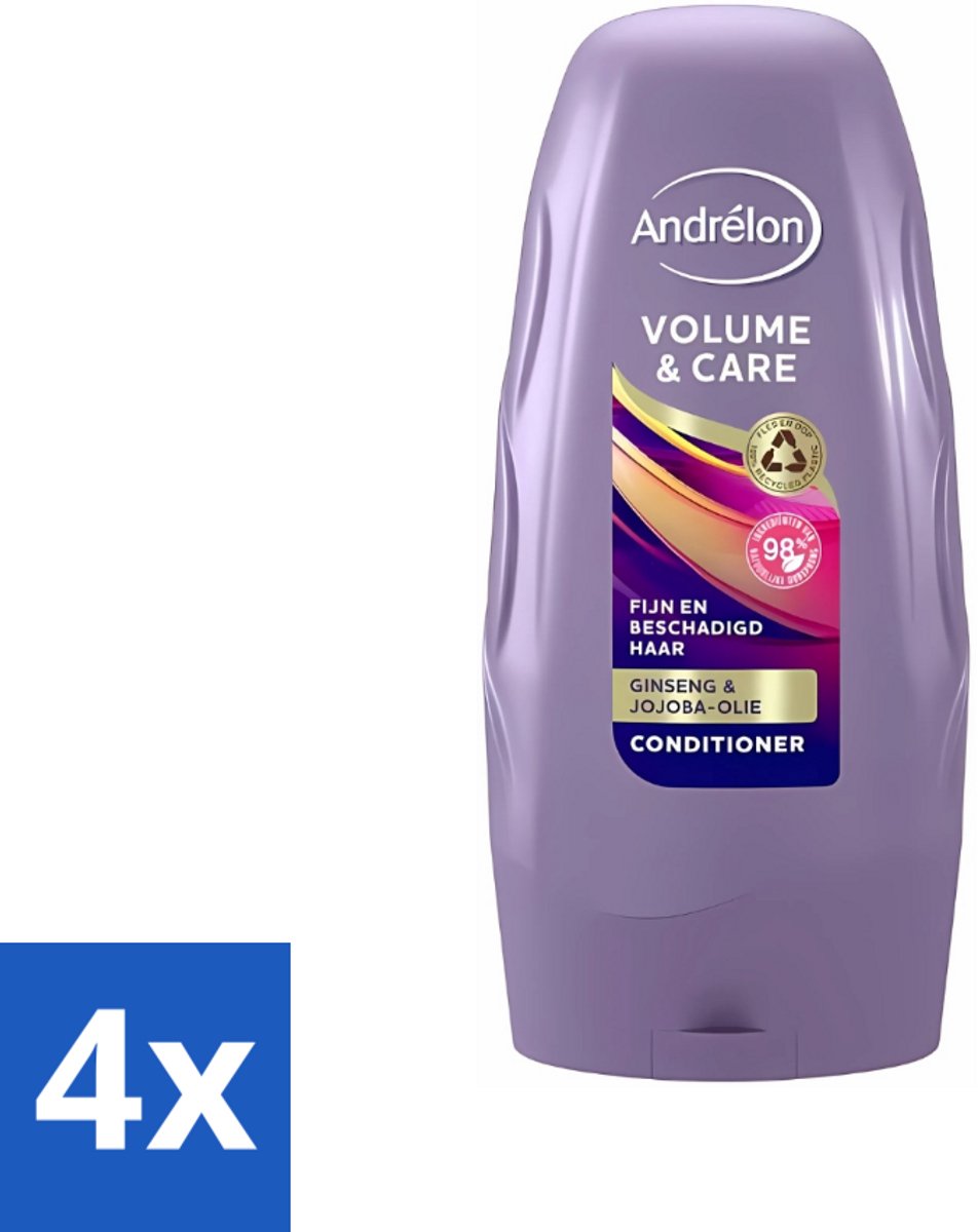 4 x Andrélon - Volume & Care - Conditioner - Voor Extra Volume - 250 ml - Volume Haar - Verzorging Haar - Ginseng Haar - Jojoba Haar - Fijn Haar