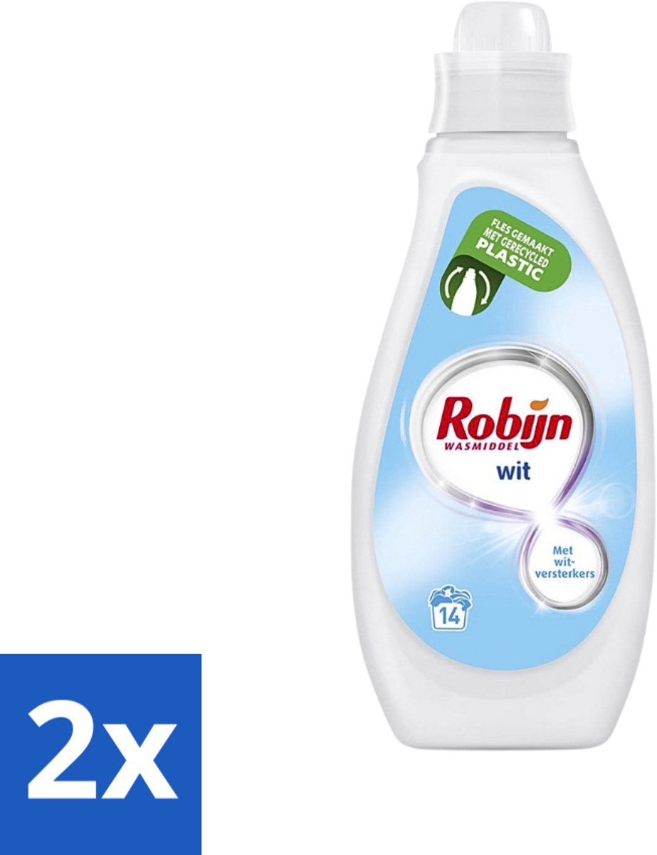 2 x Robijn - Wit - Vloeibaar Wasmiddel - Met Witversterkers - 14 Wasbeurten - 700 ml - Wit Wasmiddel - Stralend Wit - Vloeibaar Wasmiddel - Witversterker - Fris Wasmiddel