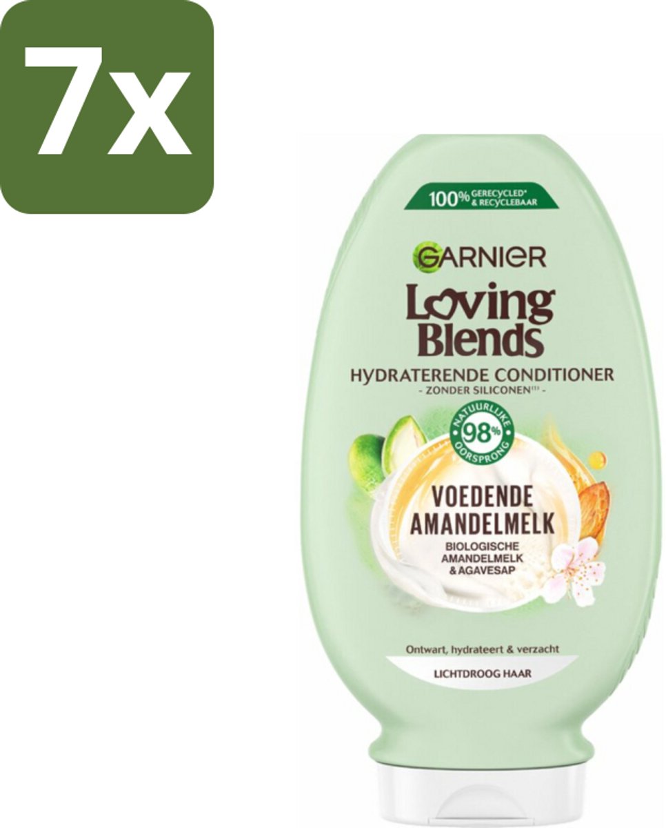 7 x Garnier Loving Blends Voedende Amandelmelk Conditioner 250 ml - Lichtdroog Haar - Voedende Conditioner - Amandelmelk - Biologisch Haarverzorging - Hydraatatie