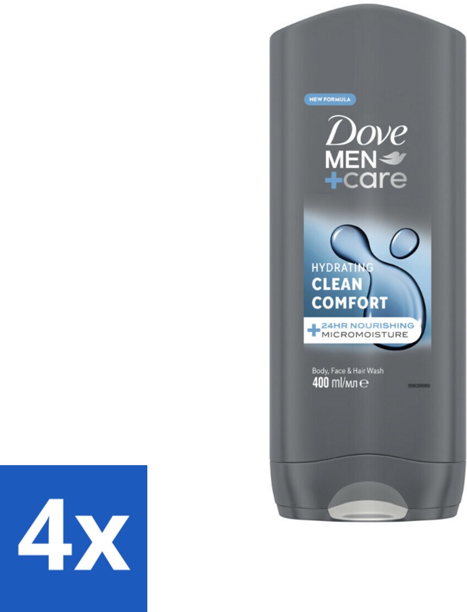 4 x Dove Douchegel Men+ Care Clean Comfort 400 ml - Douchegel - Mannelijke Geur - Energie - Verfrissend - Reiniging