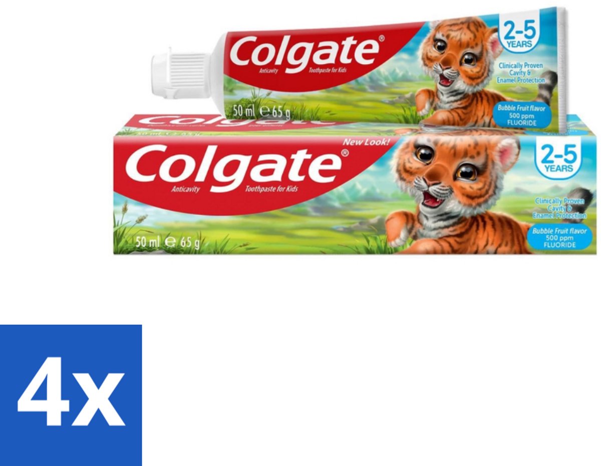 4 x Colgate - Bubble Fruit - Kindertandpasta - Voor 2 tot 5 jaar oud - 50ml - Kindertandpasta - Gaatjes Bestrijden - Melktanden Beschermen - Tandpasta Voor Jonge Kinderen - Bubble Fruit Smaak