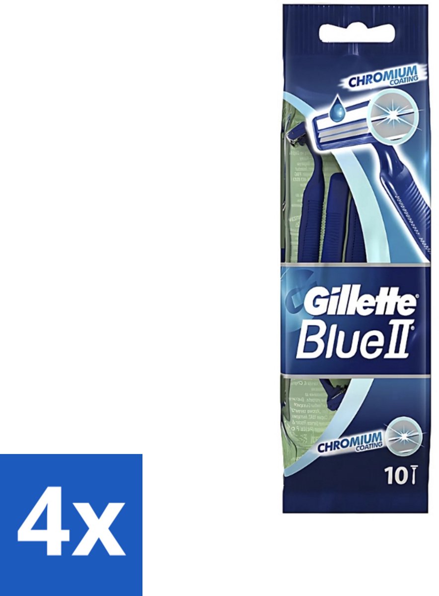 Gillette - Blue 2 - Wegwerpscheermesjes - Chromium Coating - 10 Scheermesjes - Voordeelverpakking - 4 stuks