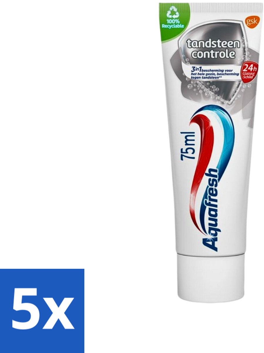 5 x Aquafresh Tandpasta Tandsteen Controle Frisse Adem 75 ml - Tandpasta - Tandsteen - Tandplak - Tanden Beschermen - Tanden Reinigen