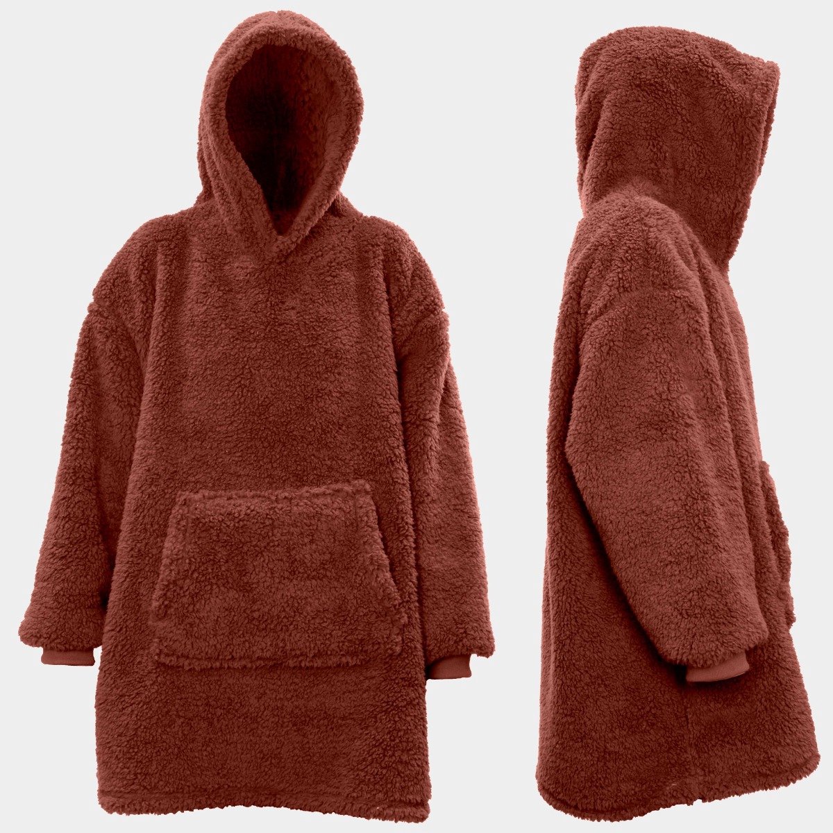 Unique Living Teddy - Fleecetrui met capuchon - Marsala