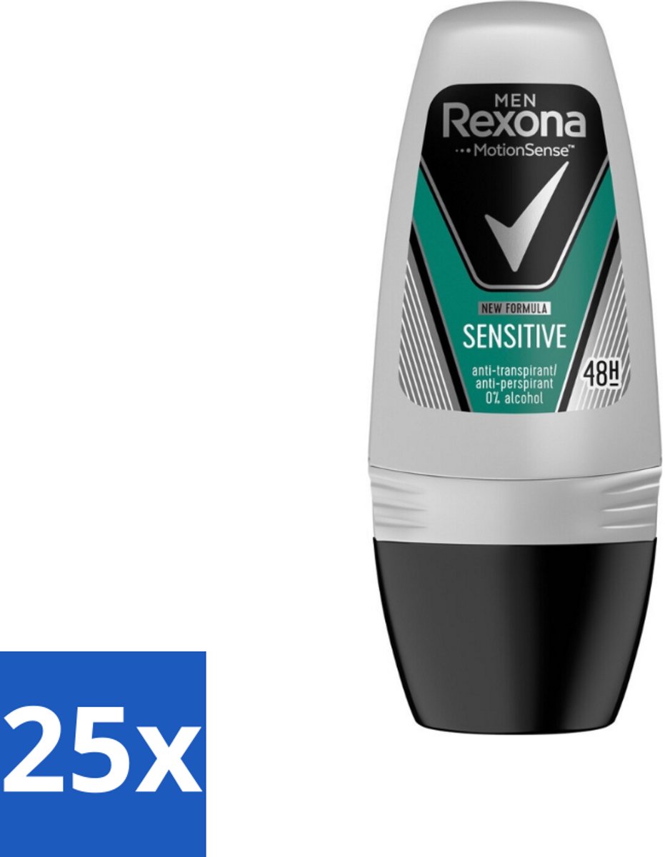 Rexona Men - Sensitive - Deo Roll-on - Anti-transpirant - 50 ml - Bulkverpakking - 25 stuks