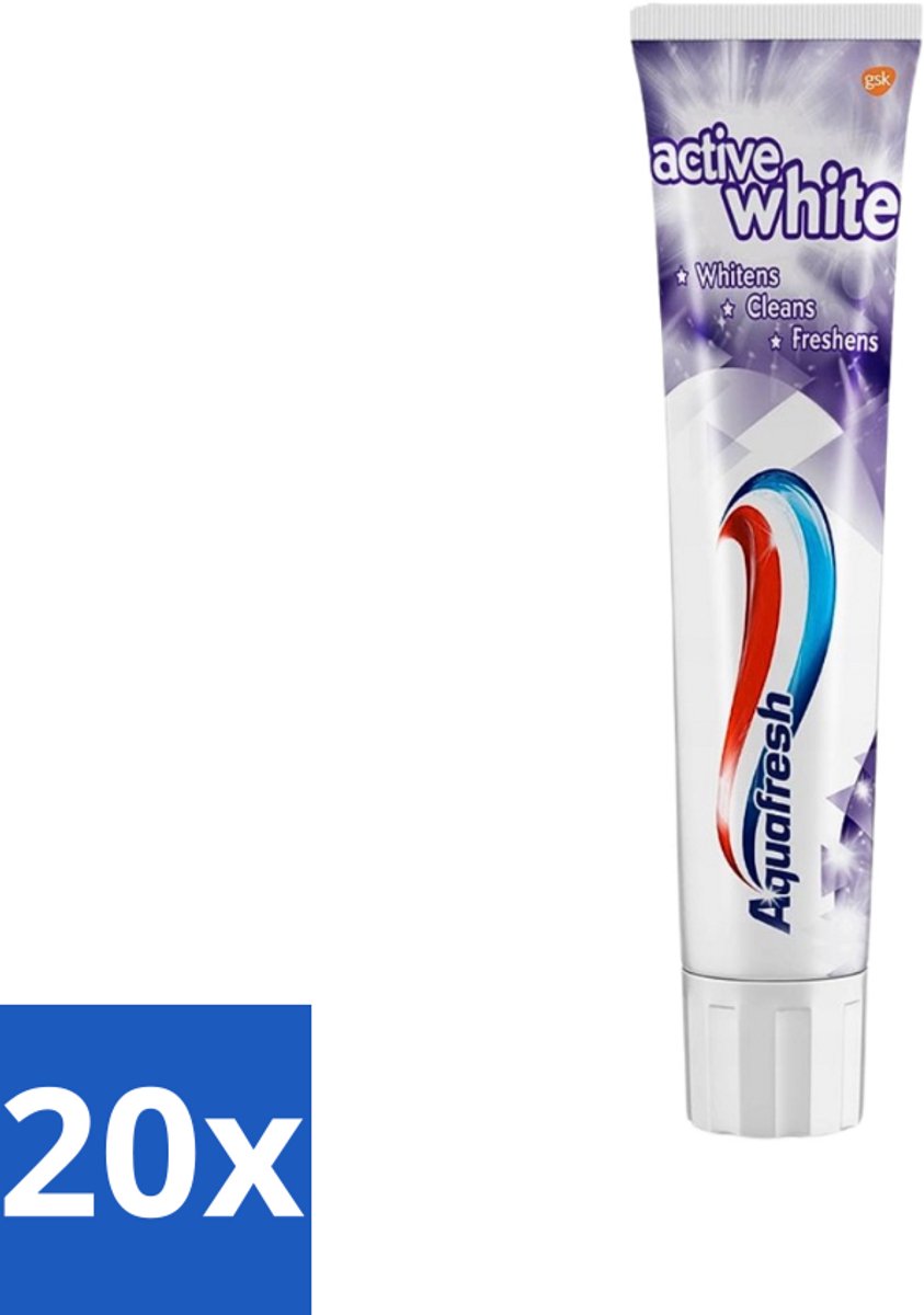 20 x Aquafresh - Tandpasta - Whitening - Stralend Witte Tanden - 100 ml - Tandpasta Whitening - Stralende Tanden - Witte Tanden - Frisse Adem - Tandplak Verwijderen
