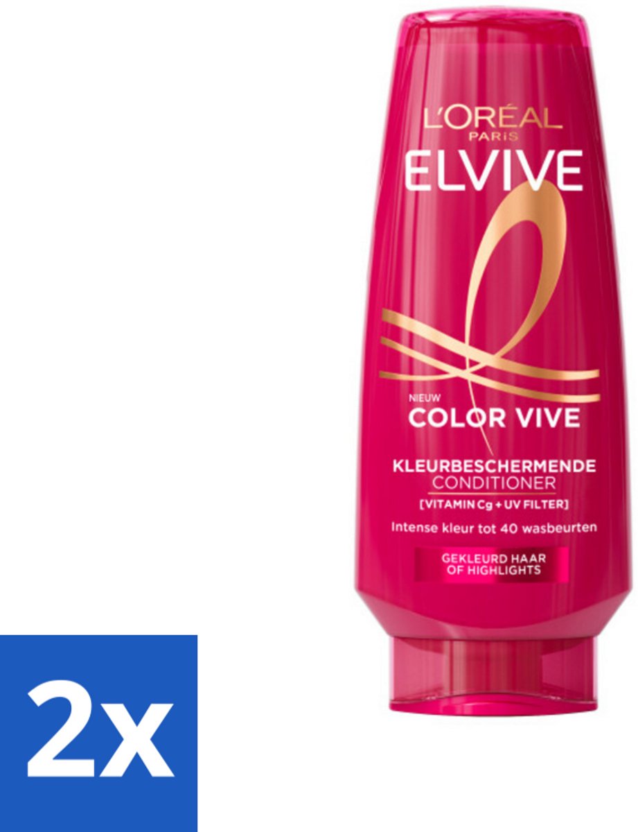 2 x L'Oréal Elvive Color Vive Conditioner 200 ml - Kleur Behouden - Gespleten Haarpunten - Haar Bescherming - UV Bescherming - Gekleurd Haar Verzorging