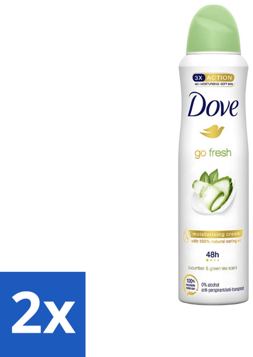2 x Dove - Deodorant - Go Fresh Cucumber & Green Tea - Frisse en kalmerende geur - 250 ml - Cucumber & Green Tea Deodorant - Deodorant Spray - Fris Geur - Zweetbescherming - Geur Van Komkommer