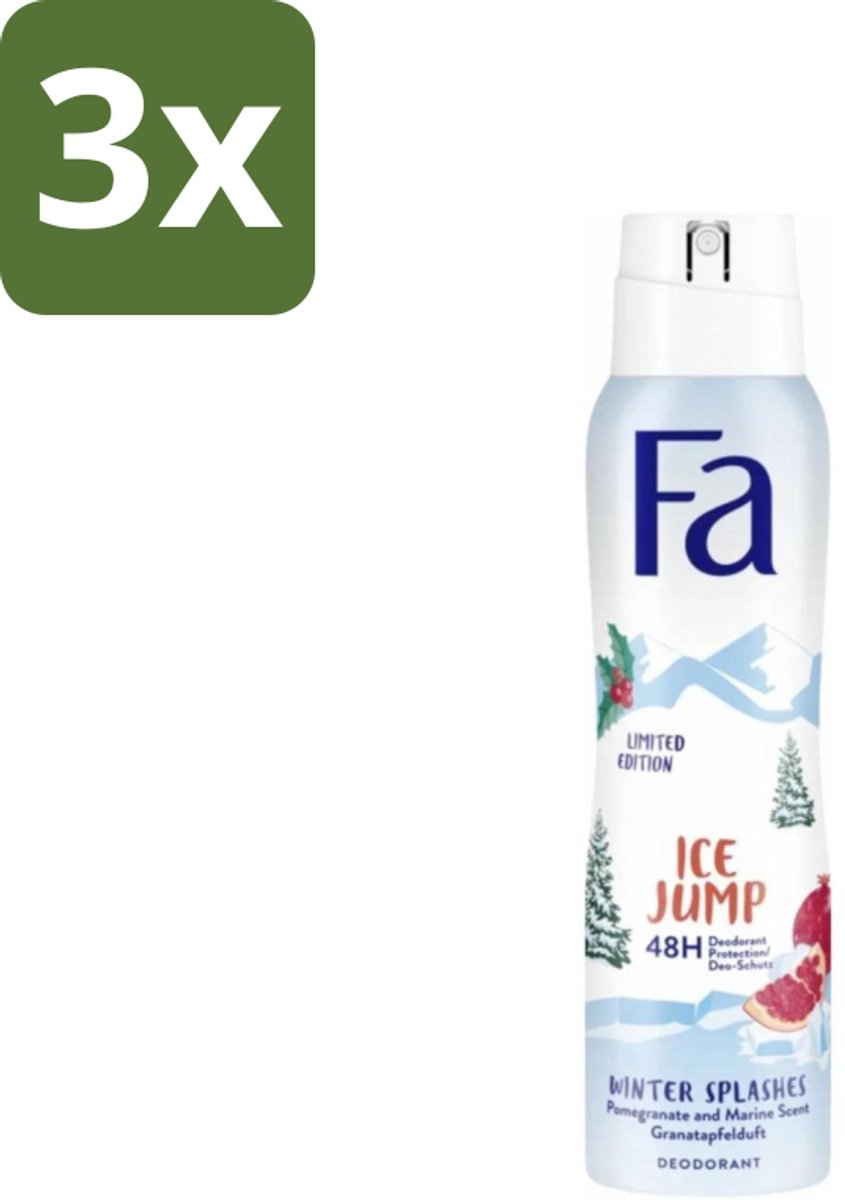 3 x Fa - Deodorant Spray - Winter Splashes Ice Jump - Koel - 48 uur Bescherming - 150 ml - Deodorant Spray - Winter Splashes Ice Jump - 48 Uur Bescherming - Koel - Fris
