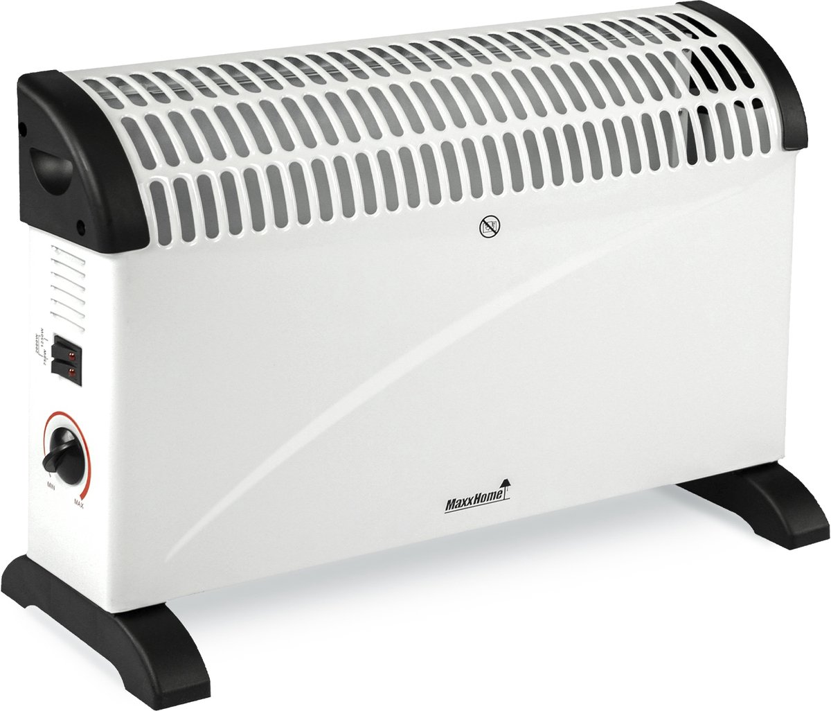 MaxxHome Convectorkachel met turboventilator, elektrische verwarming, elektrische kachel, radiator met drie warmtestanden voor ruimtes tot 60 m³, voor binnen, thermostaat, 2000 W