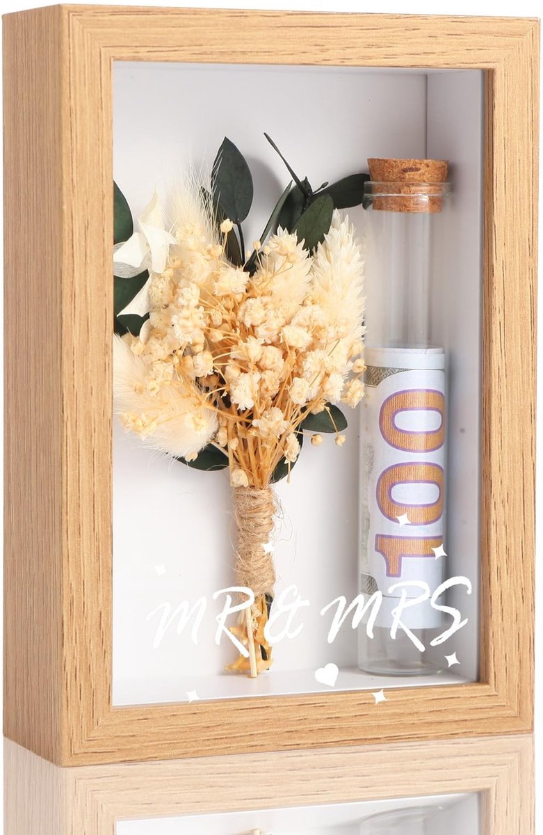 Elzusha - Geldgeschenk voor Bruidspaar met Droogbloemen en Houten Doos
