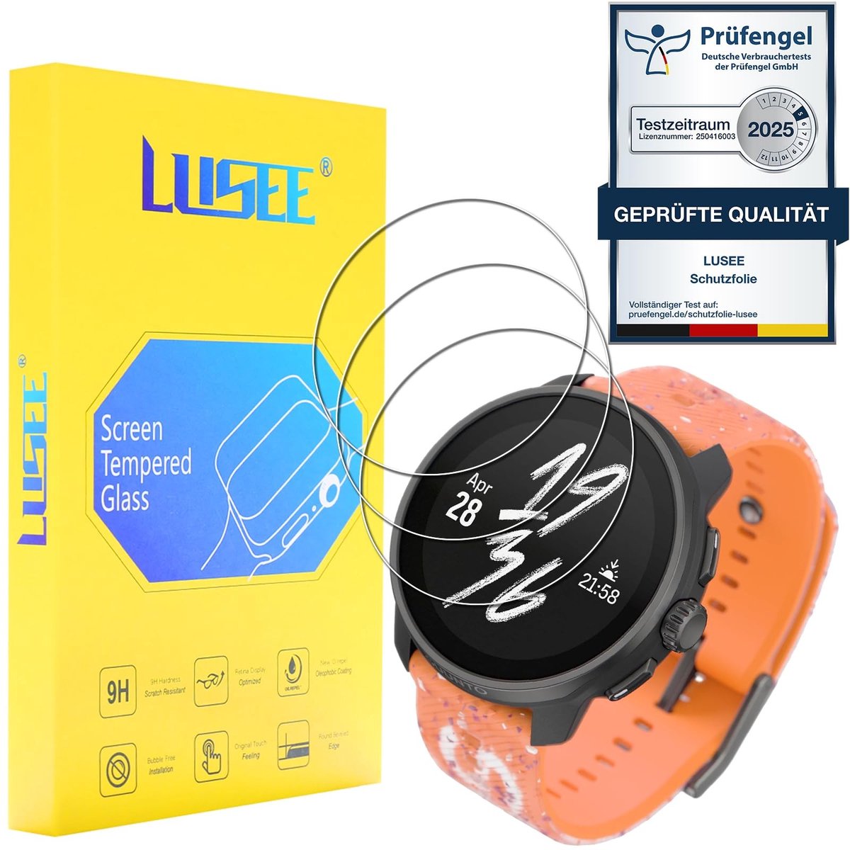 Elzusha - Set van 3 Beschermfilms voor Smartwatch, 9H Hardheid, Anti-Kras