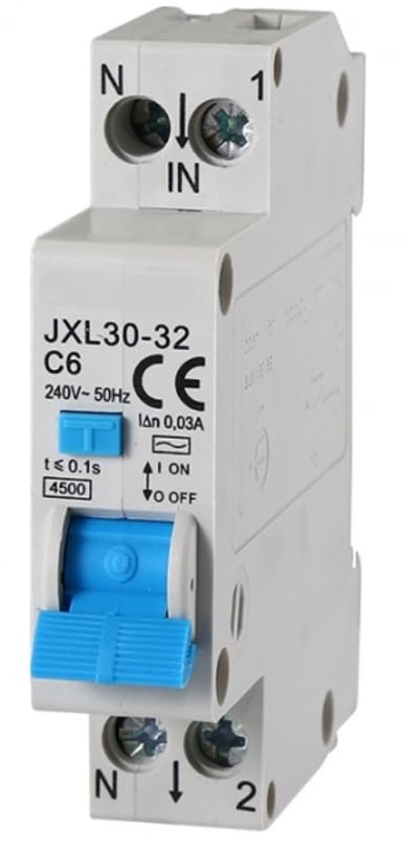 Elzusha - Differentiële Schakelaar 1P+N 6A 30mA 220V