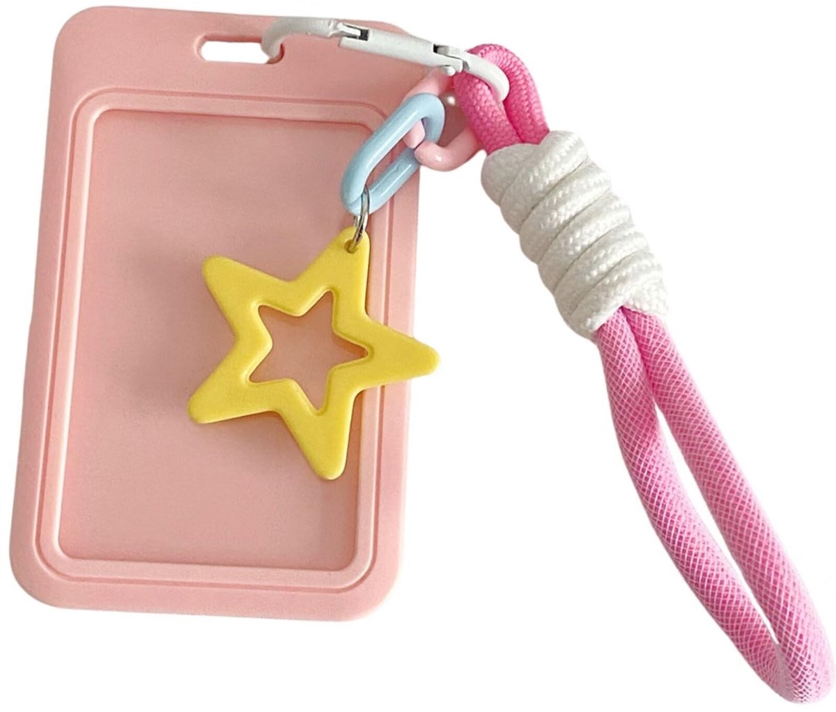 Elzusha - Acryl Fotokaarthouder met Gevlochten Touw Sleutelhanger - Roze Ster