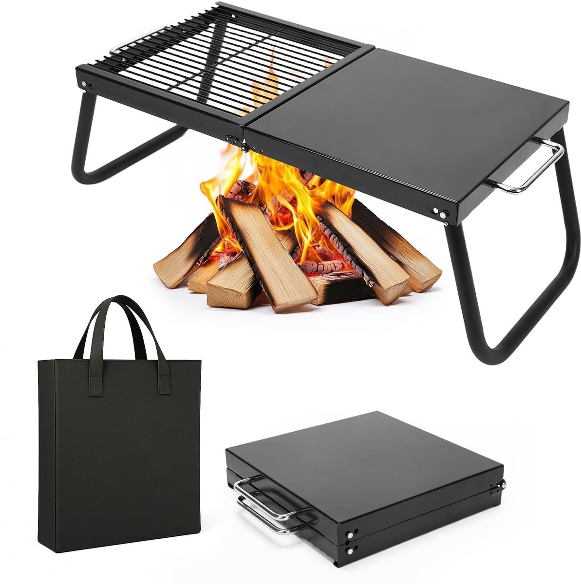 Elzusha - Inklapbare Tafelgrill voor Barbecue en Kampvuur, 57 x 28 cm