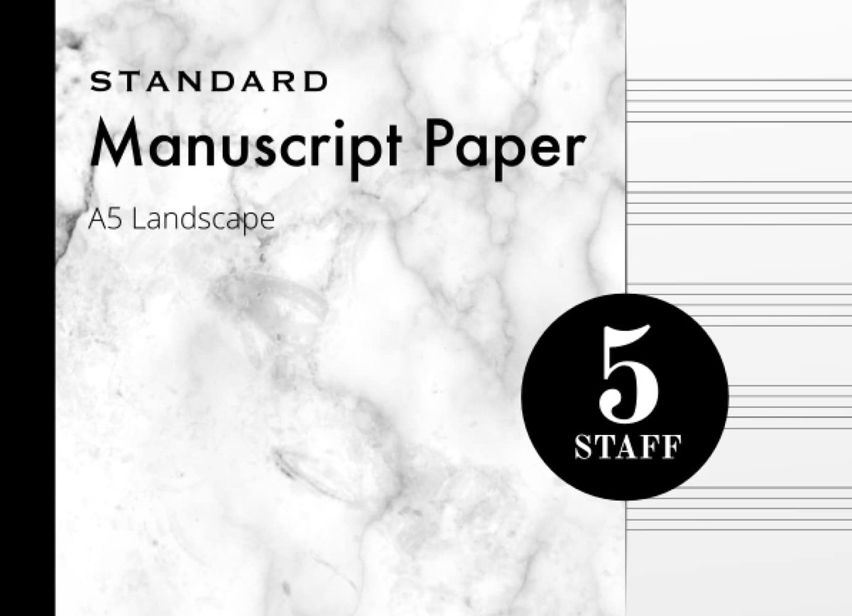 Music Manuscript Paper A5 Landscape: White Marble Look Cover - Notebook - Journal - Composition Book - ShopVlot