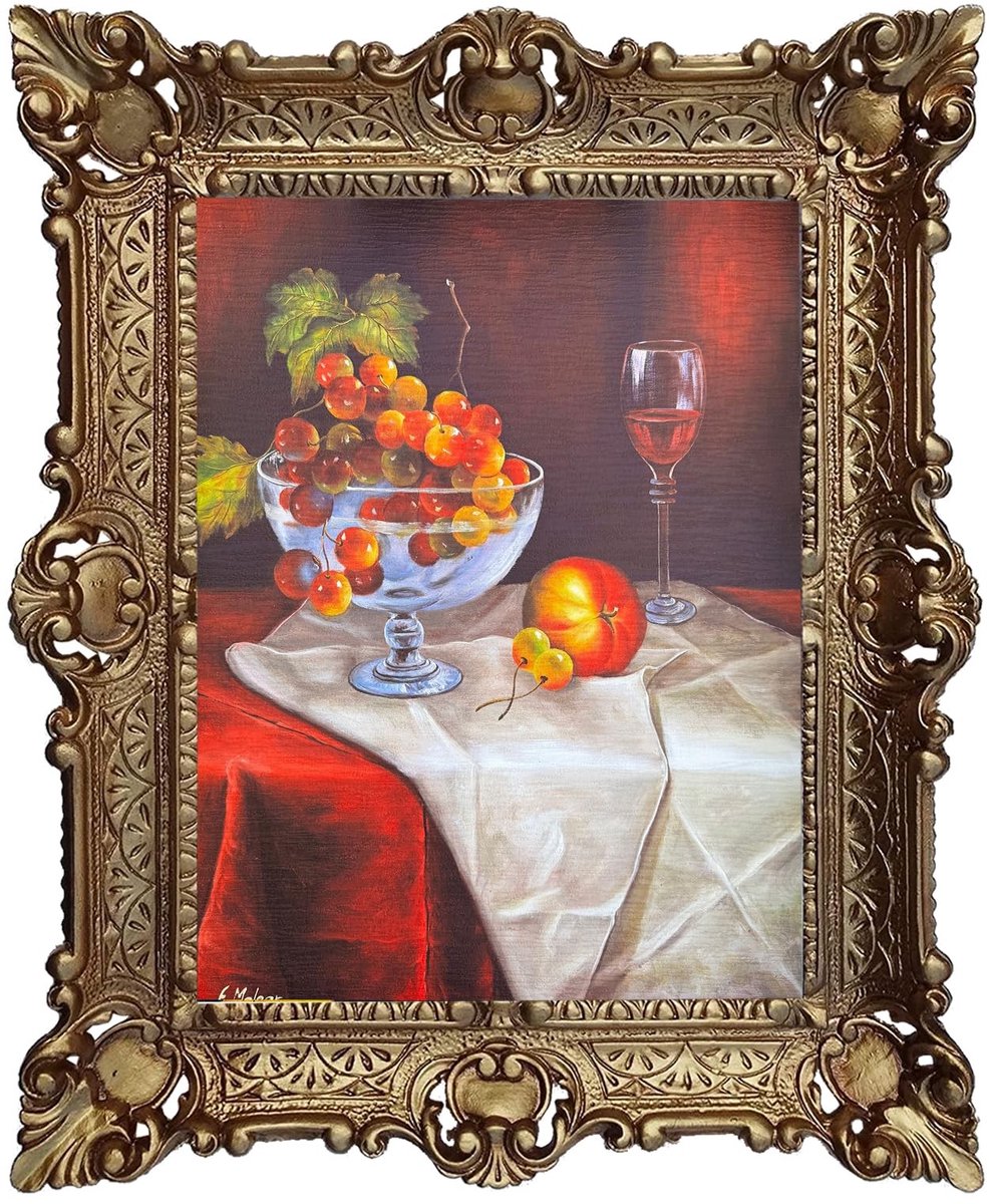 Elzusha - Vintage Gouden Lijst, Wandkunst Print met Ornamentlijst, Antiek Goud 22x18 Inch