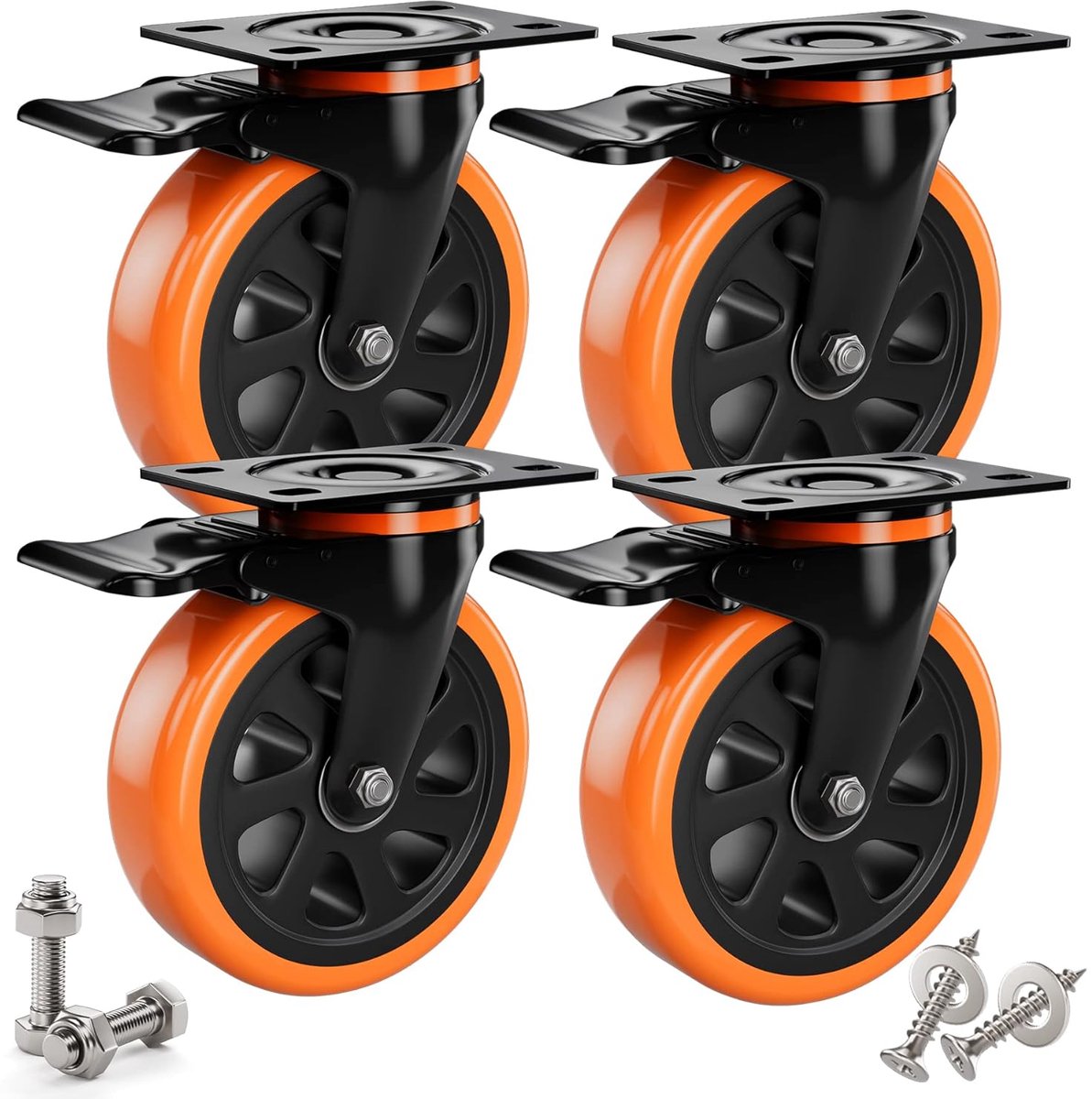 Asibaade Zware belastbare wielen 125 mm met remmen incl. montagetoebehoren, zwenkwielen, transportwielen, 360° rotatie - ShopVlot