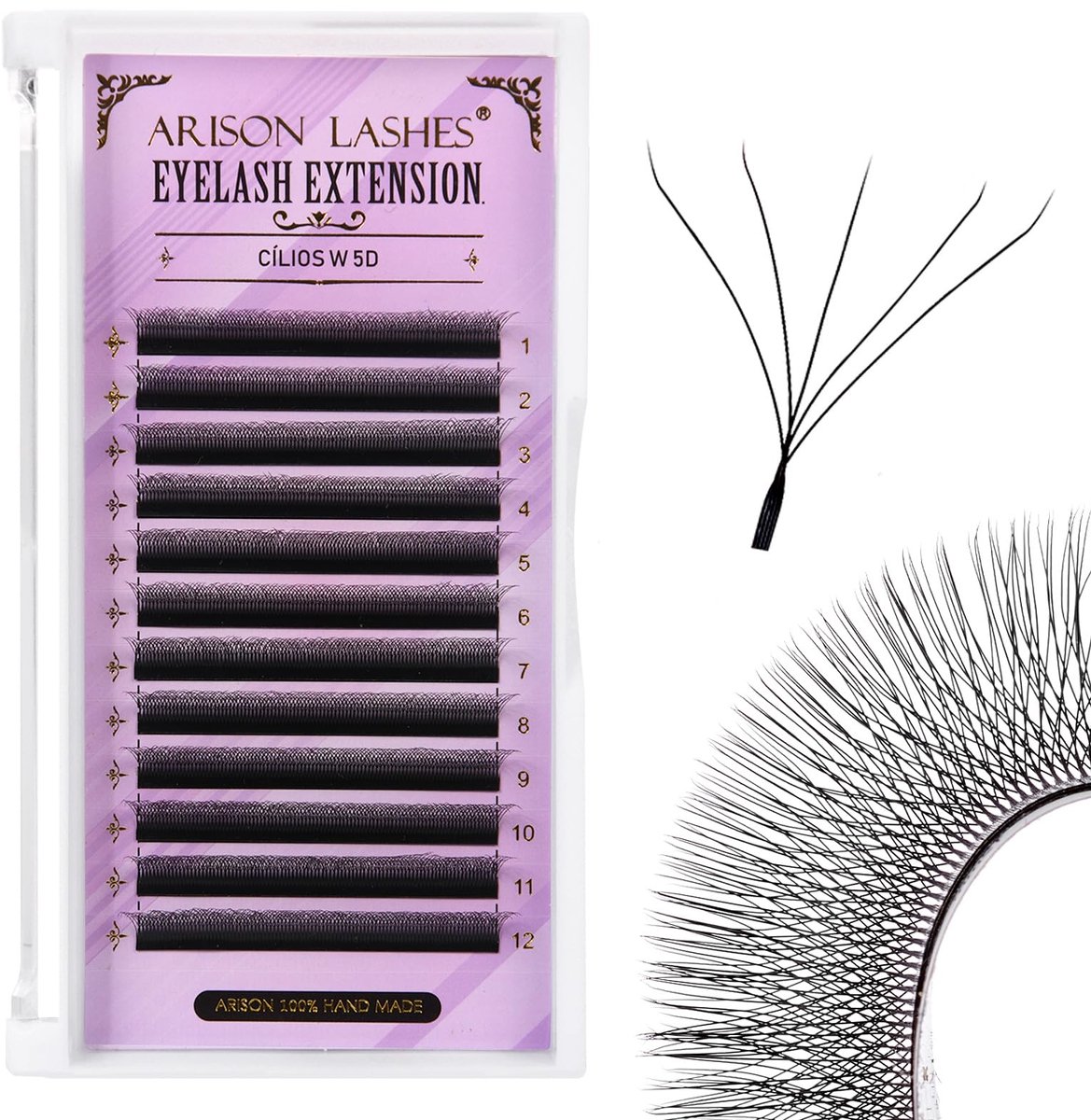 Arison Lashes 5D W Lash Extensions 0.07 C Curl 9mm Tray, Premade Volume Fans, Matte Black Faux Mink, Soft & - ShopVlot