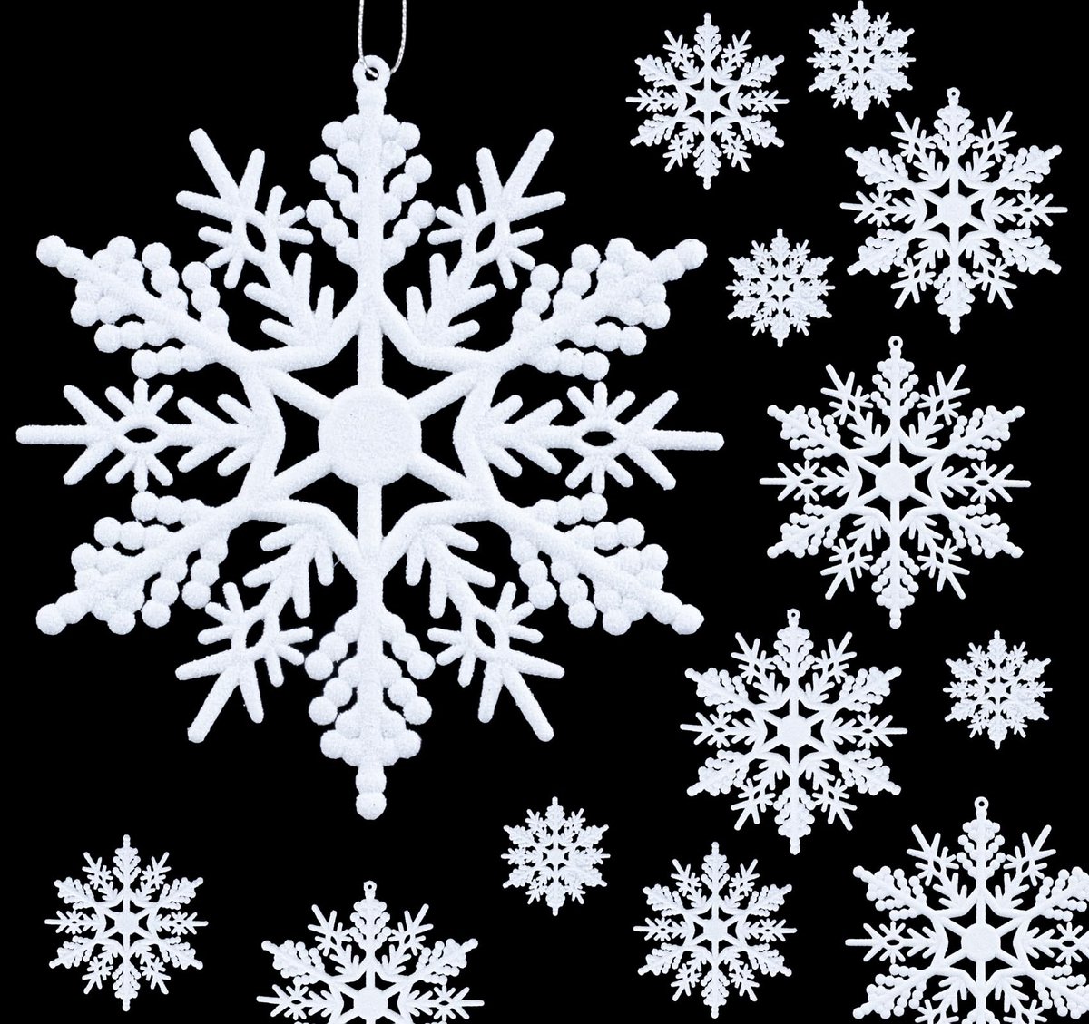 Elzusha - 56 Stuks Glinsterende Sneeuwvlokken Kerstversiering - Wit