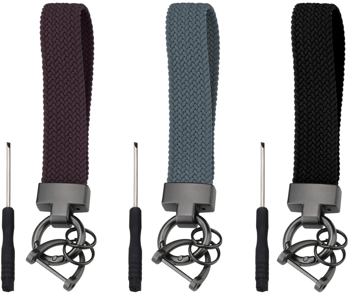Elzusha - Set van 3 Rekbare Sleutelhangers met Carabiner en D-Ring