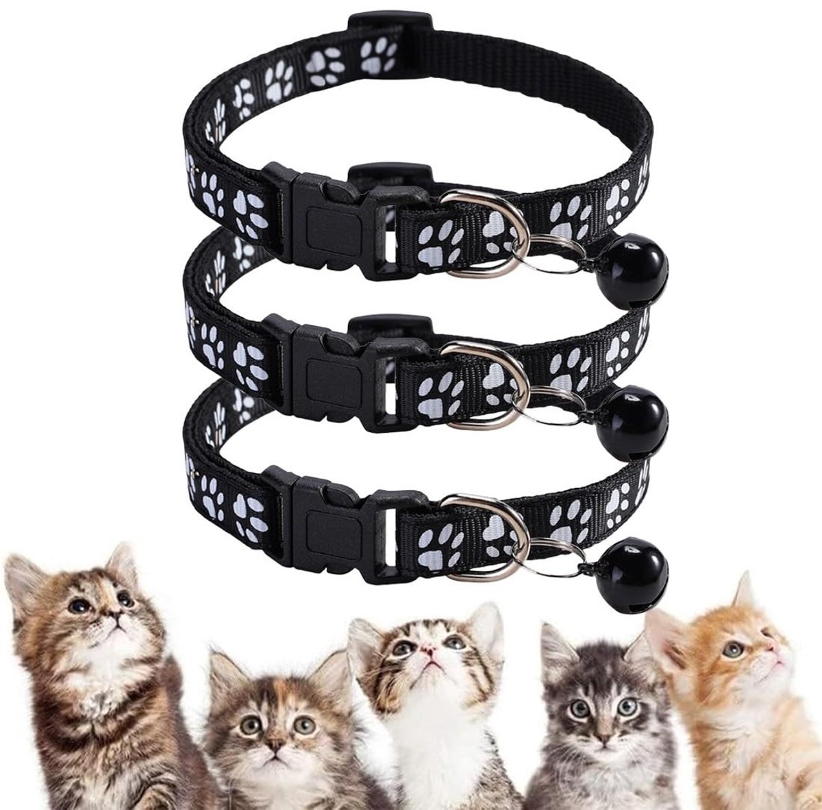 Elzusha - Set van 3 Reflecterende Kattenhalsbanden met Belletjes