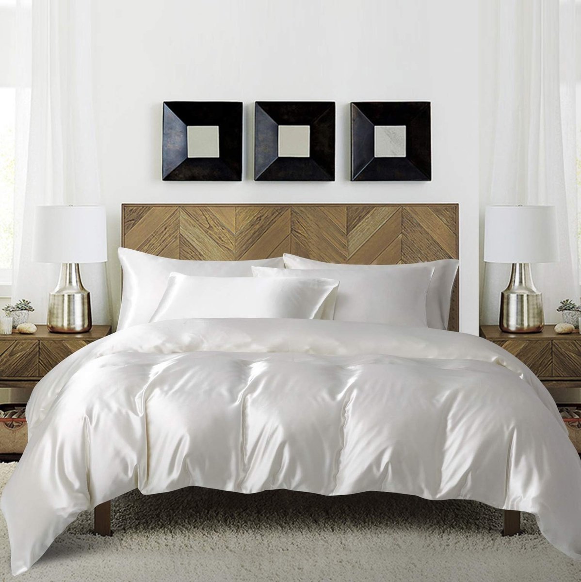 Elzusha - Luxe Duvet Cover Set 200 x 200 cm in Wit Satin