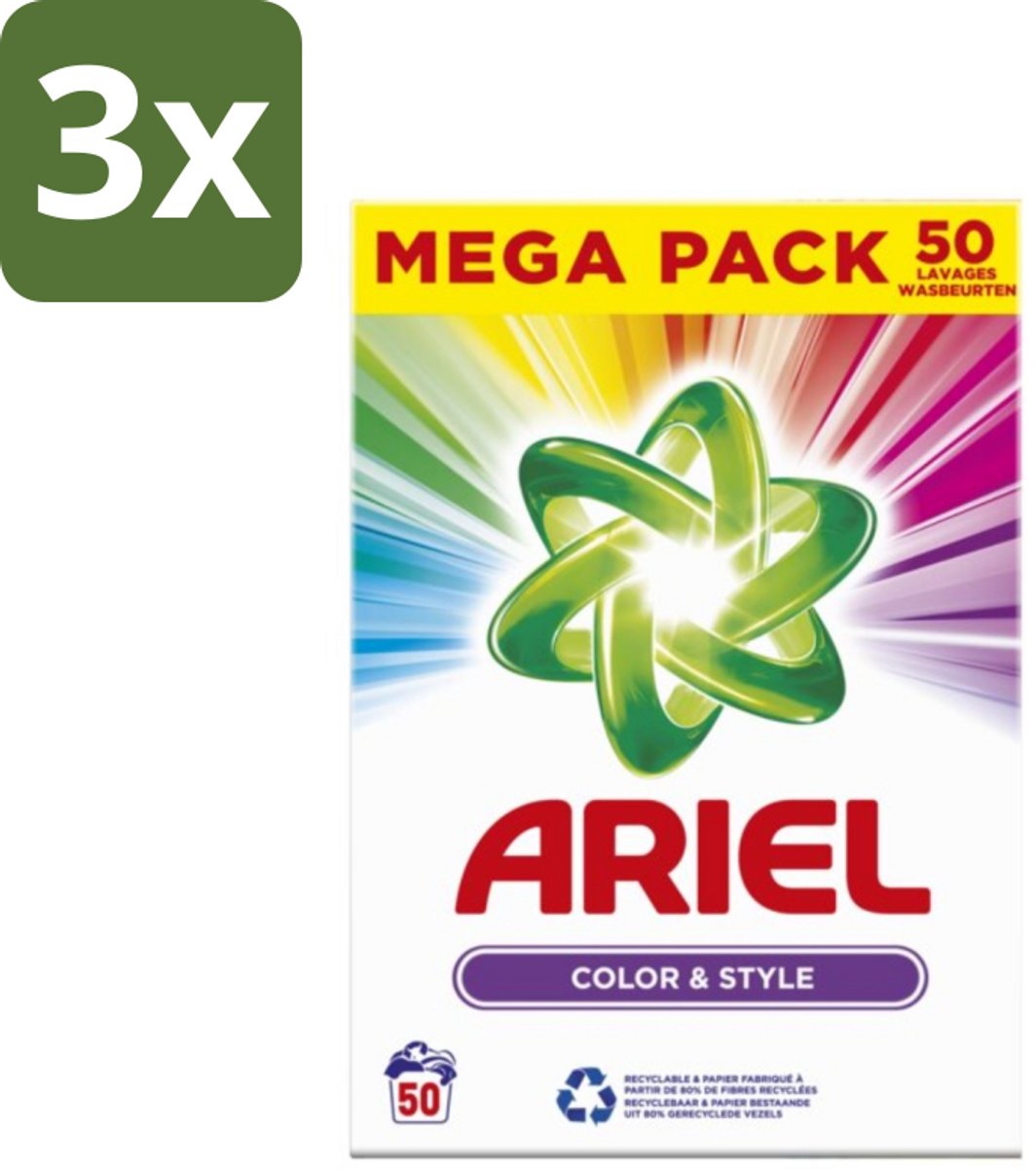 Ariel Color & Style - Waspoeder - Gekleurde Was - 50 Wasbeurten - Bulkverpakking - 3 stuks
