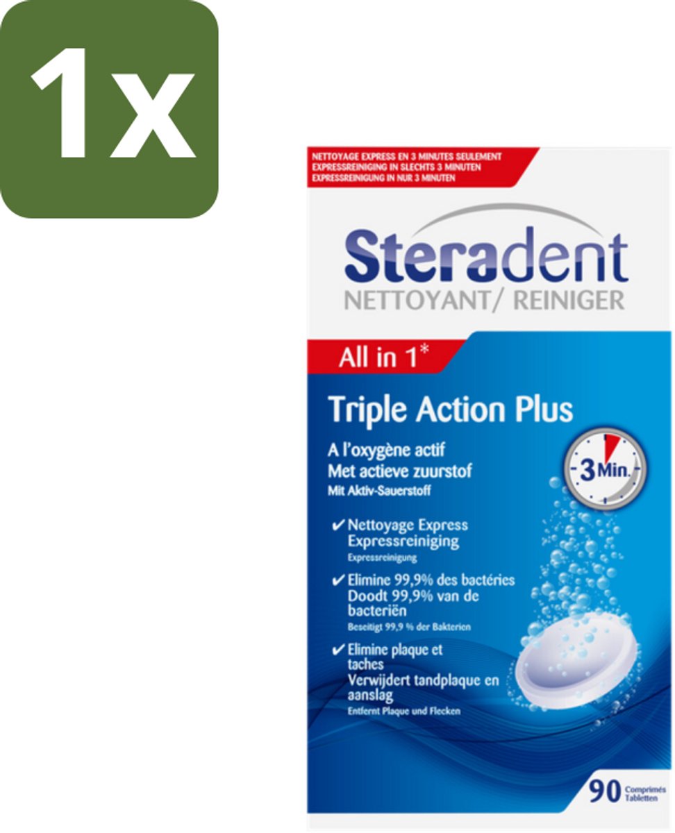 Steradent Triple Action Plus Kunstgebit Reiniger 90 tabletten - 1 stuk