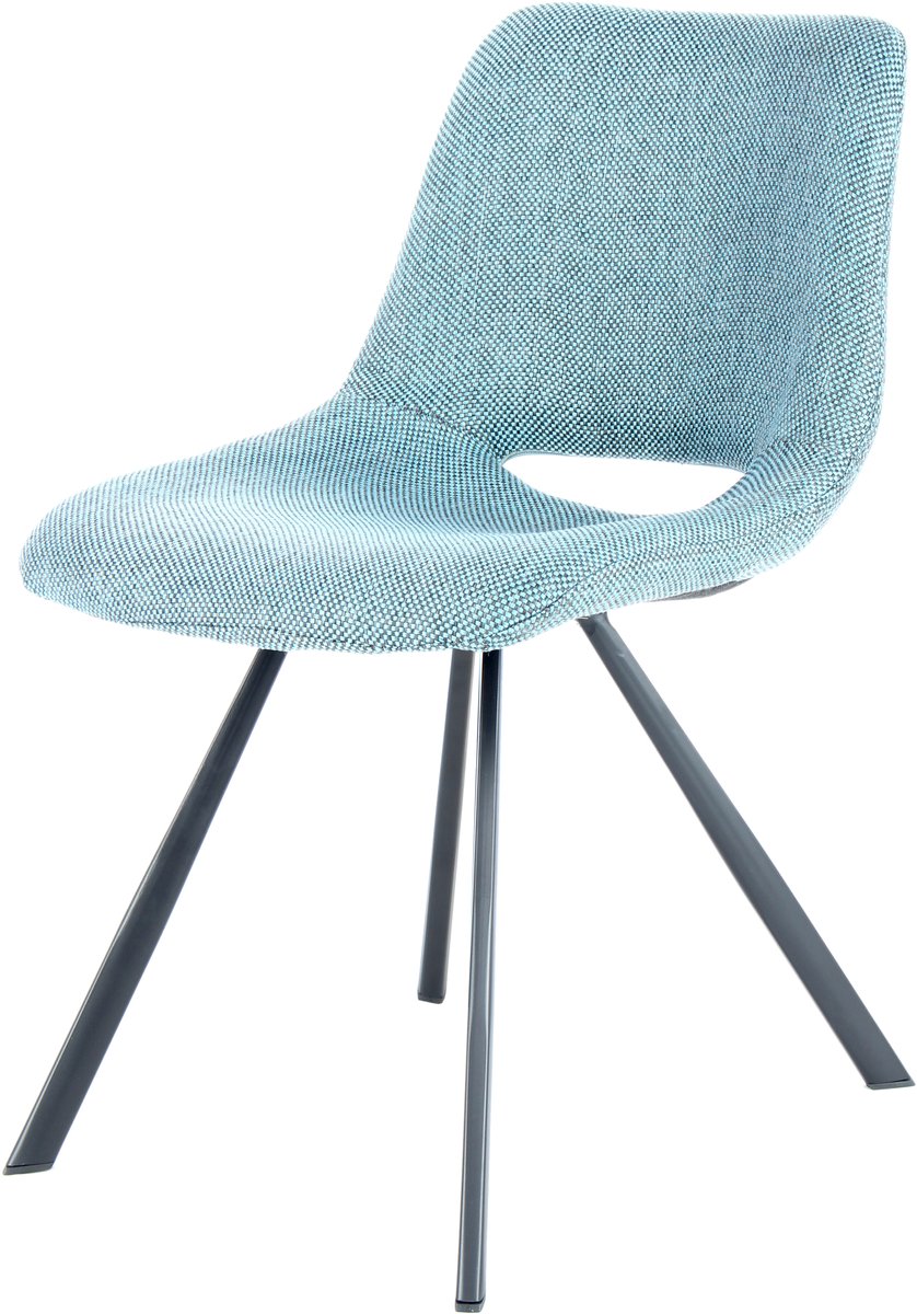 Padiro eetkamerstoelen set van 2 - blauw - polyester linnenlook - poedercoat metalen onderstel - zithoogte 46 cm - Scandinavisch